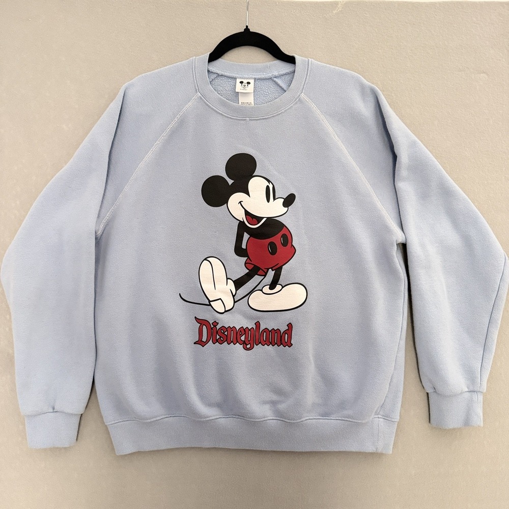 Vintage Style Disneyland Mickey Mouse Crewneck Sweatshirt Light Blue Size Large